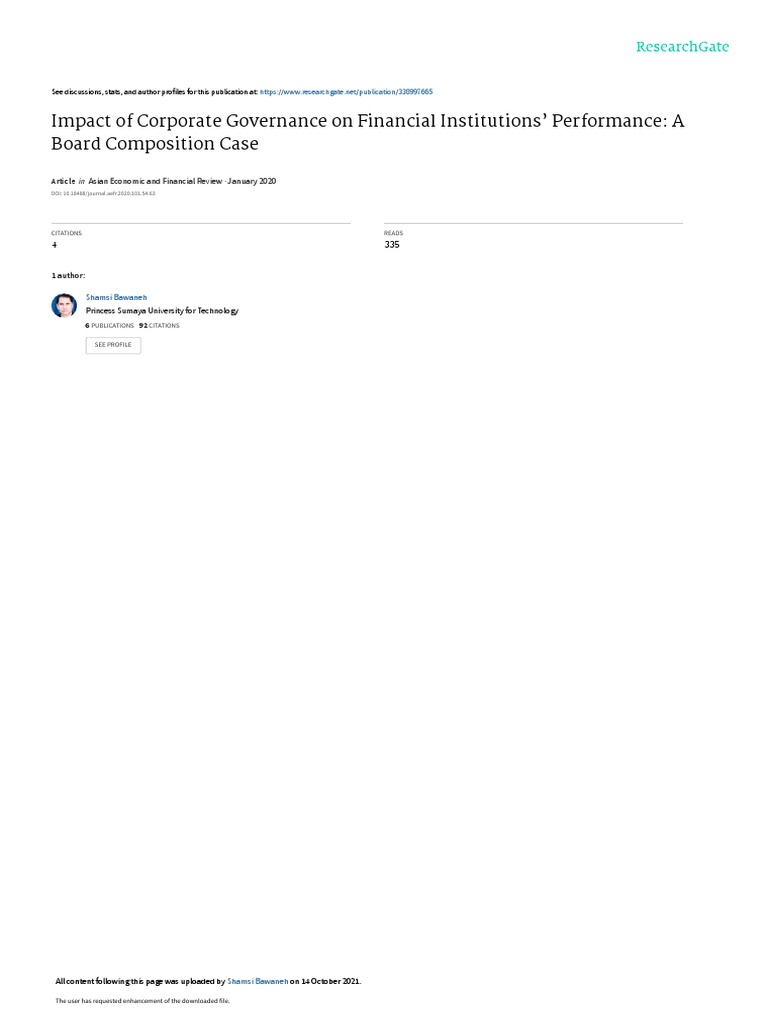 Impact of Corporate Governance On Financial Instit | PDF | Corporate ...