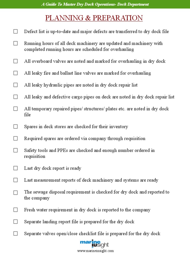 Dry Dock Preparation Checklist | PDF