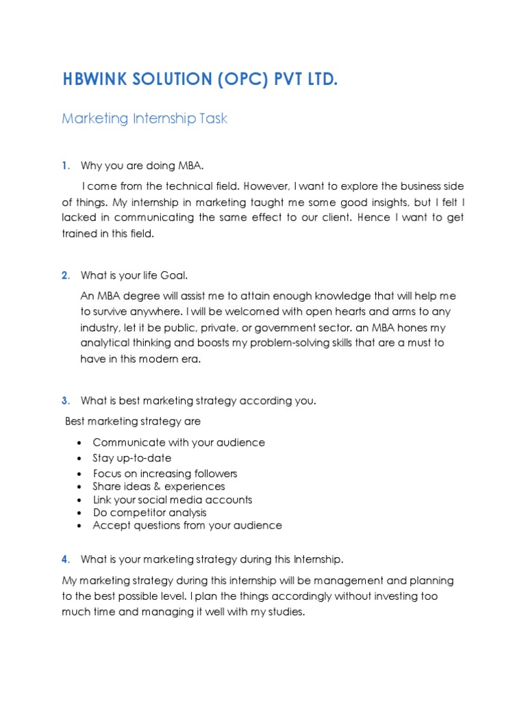 Marketing Internship Task | PDF | Marketing Strategy | Marketing