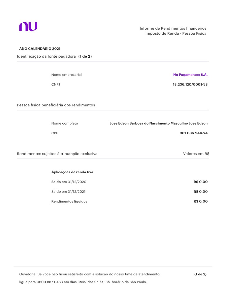 Informe de Rendimentos 2021 PDF