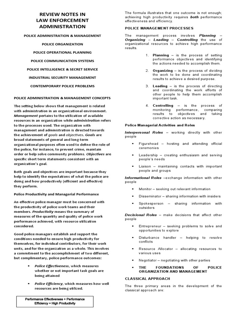 Police Management and Administration Insights | PDF | Motivational ...