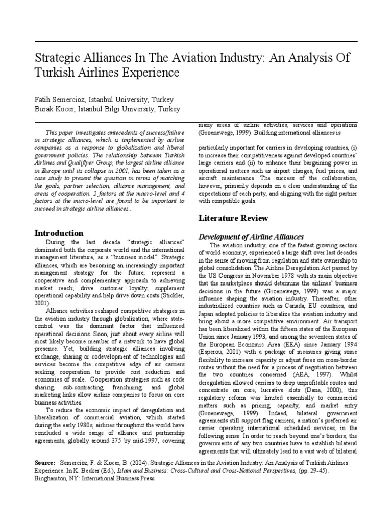 Strategic Alliances in The Aviation Industry: An Analysis of Turkish ...