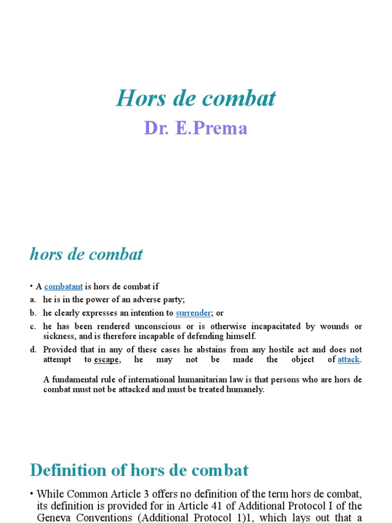 Hors de Combat 2021 PDF International Humanitarian Law Geneva