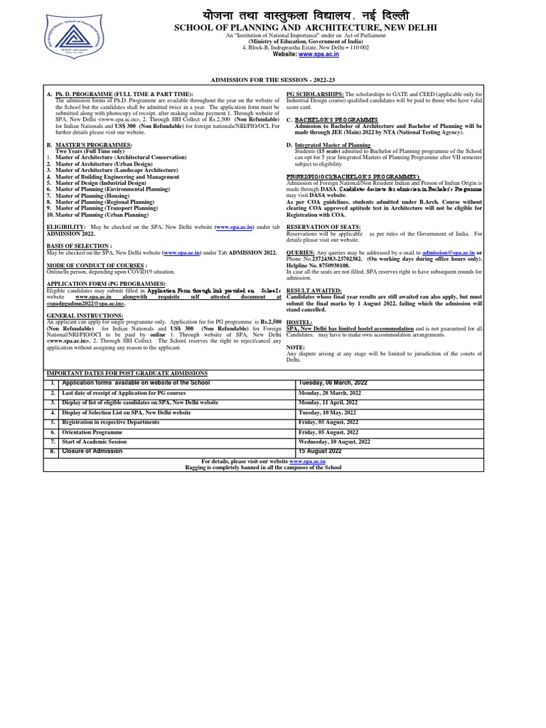 PG Admission Details 2022-23 | PDF | Academic Degree | University And ...