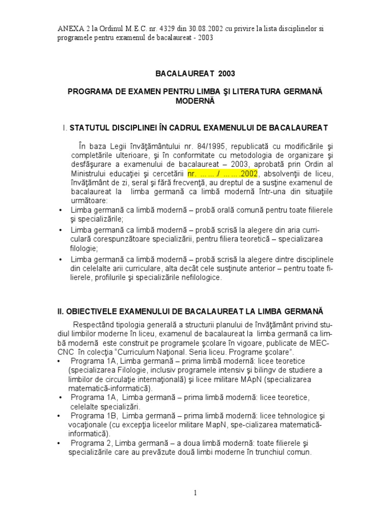 Bac 2003 Germana Modernavarianta Finala | PDF