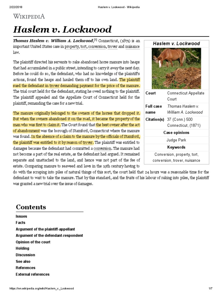 Haslem v. Lockwood Wikipedia With Highlights PDF Property Law