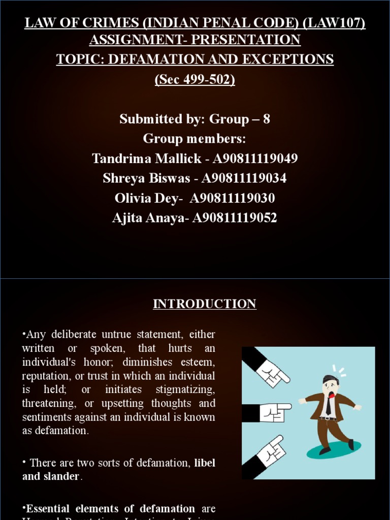 Defamation and Exceptions Under Sections 499-502 of the Indian Penal ...