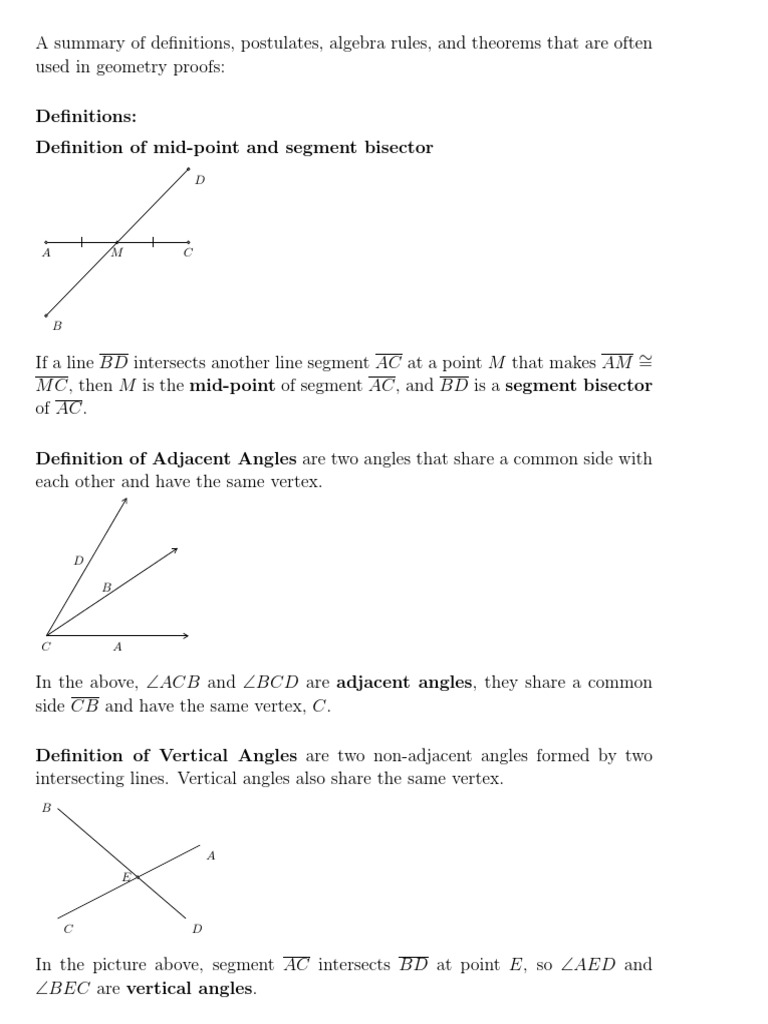 Geometry Definitions and Theorems Summary | PDF | Triangle | Classical ...
