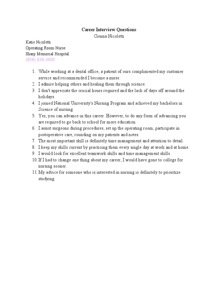 Career Interview Questions: Katie Nicoletti Operating Room Nurse Sharp ...