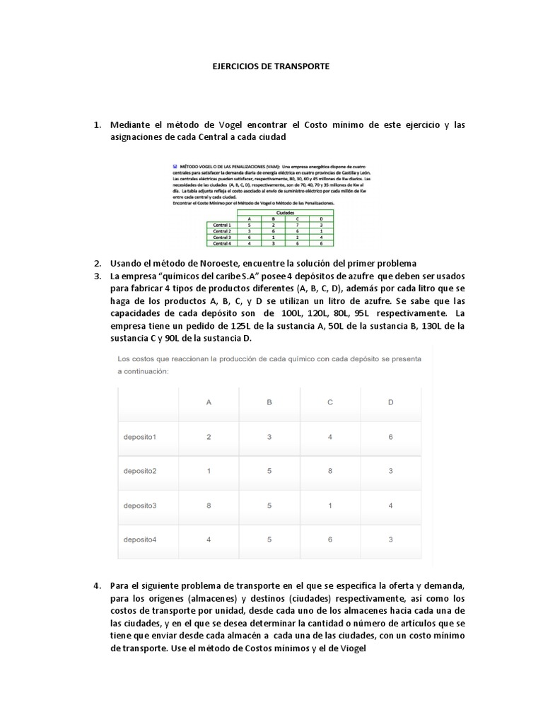 Ejercicios de Metodos de Transporte | PDF