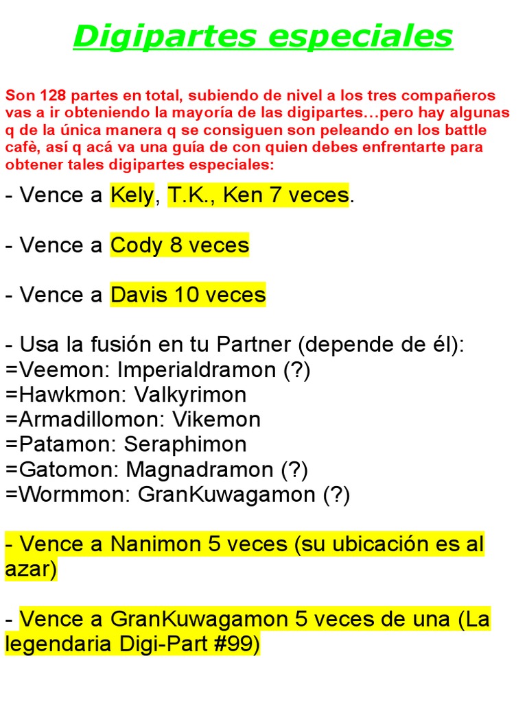 Gua de Digipartes y Fusiones Digimon | PDF | Elementos de ficcin |  Worldbuilding