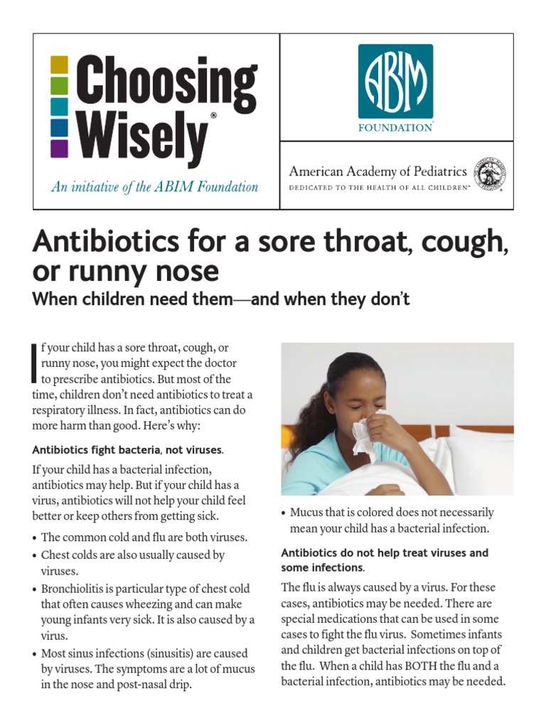 Antibiotics For A Sore Throat Cough or Runny Nose in Children PDF