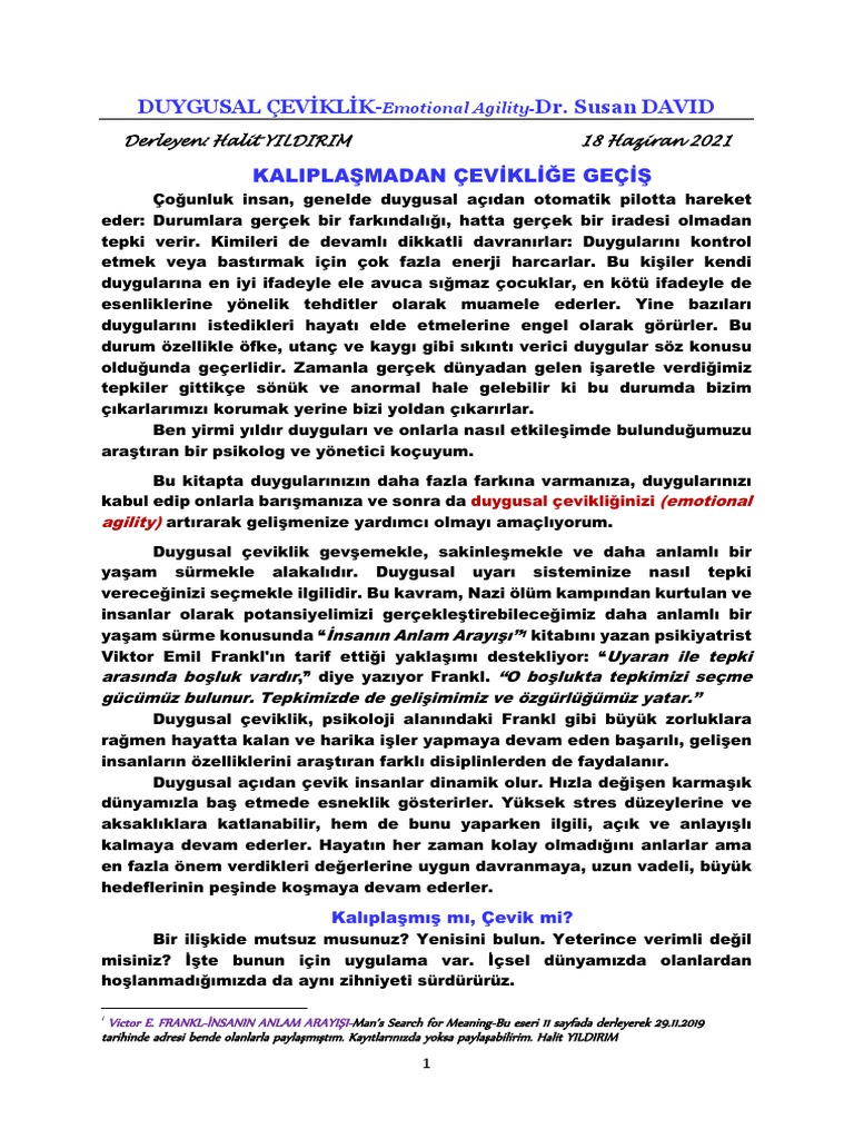 Duygusal çevi̇kli̇k Emotional Agility Dr Susan David 18 Haziran 2021 Pdf