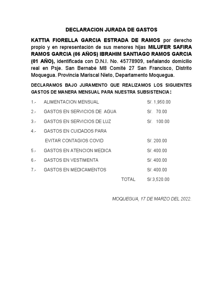 Declaracion Jurada de Gastos | PDF