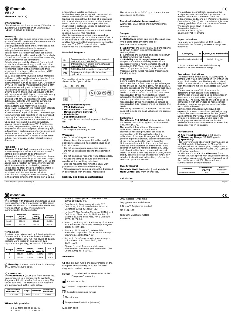 VIT B12 Reagent CLIA Series v.1 PDF Vitamin B12 Anemia