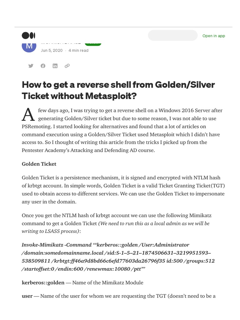 Reverse Shell via Golden/Silver Ticket | PDF | Secure Communication ...