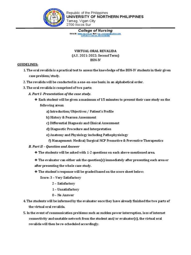 BSN-IV Virtual Oral Revalida Guidelines | PDF