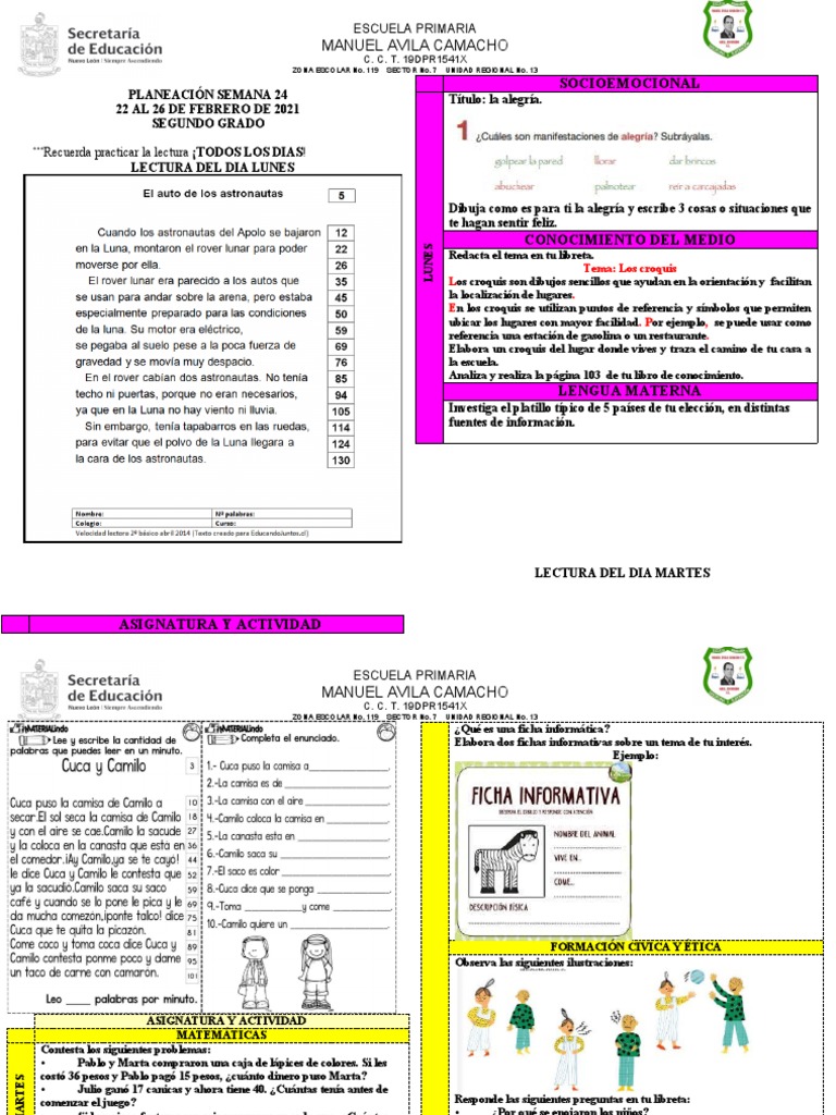 Planeación Semanal 2° Grado Primaria | PDF | Educación primaria
