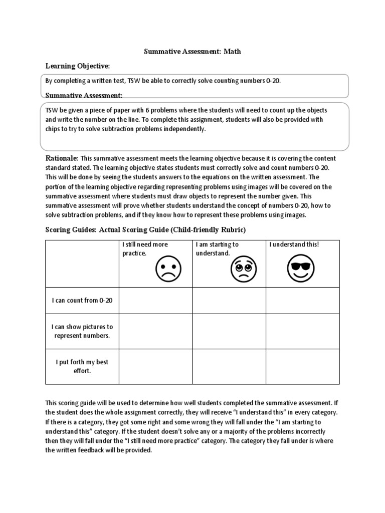 Summative Assessment: Math Learning Objective: Summative Assessment ...