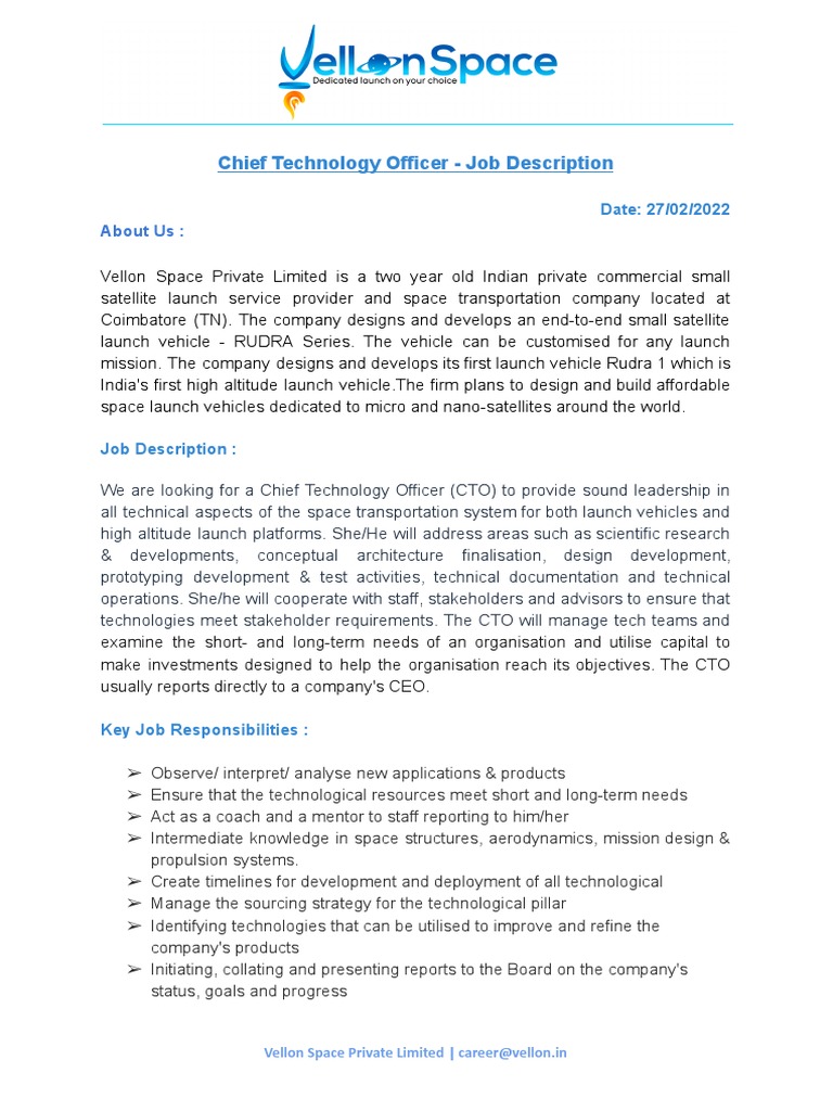 CTO Job Description PDF Economies Business