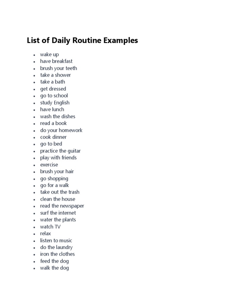 List of Daily Routine Examples | PDF