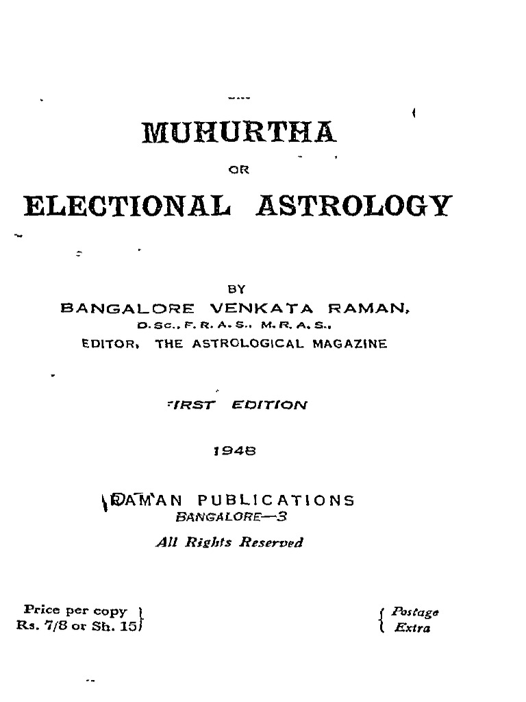 BV Raman Muhurtha Electional Astrology Unlocked PDF