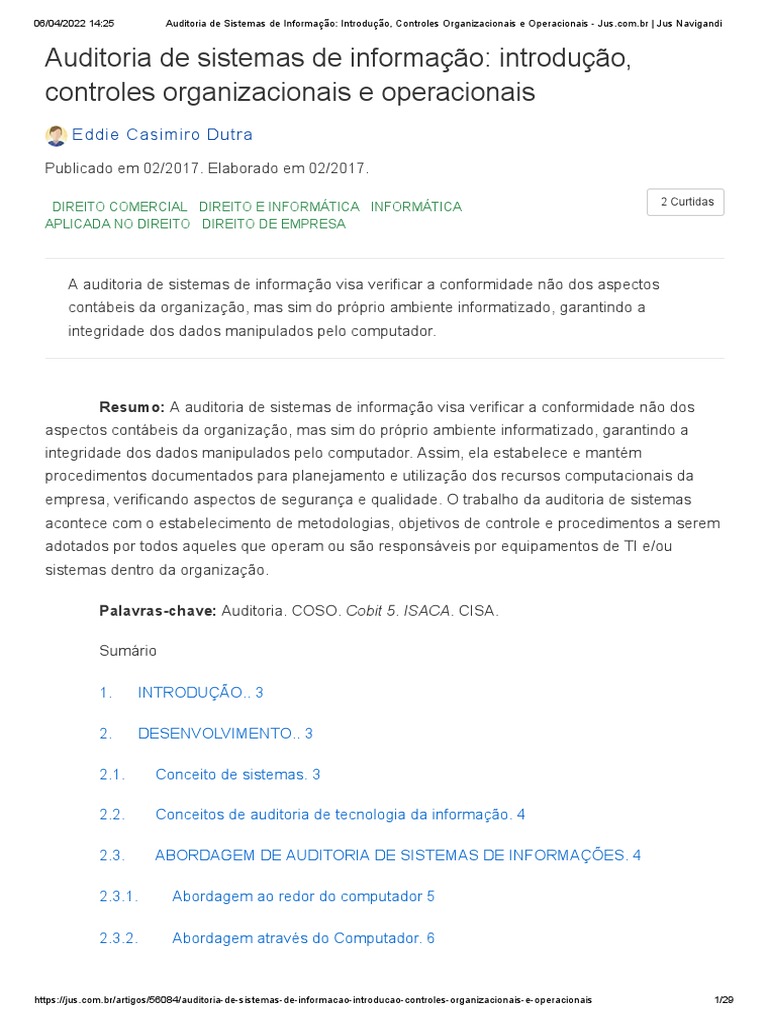 Auditoria de Sistemas de Informação: Controles | PDF | Tecnologia da ...