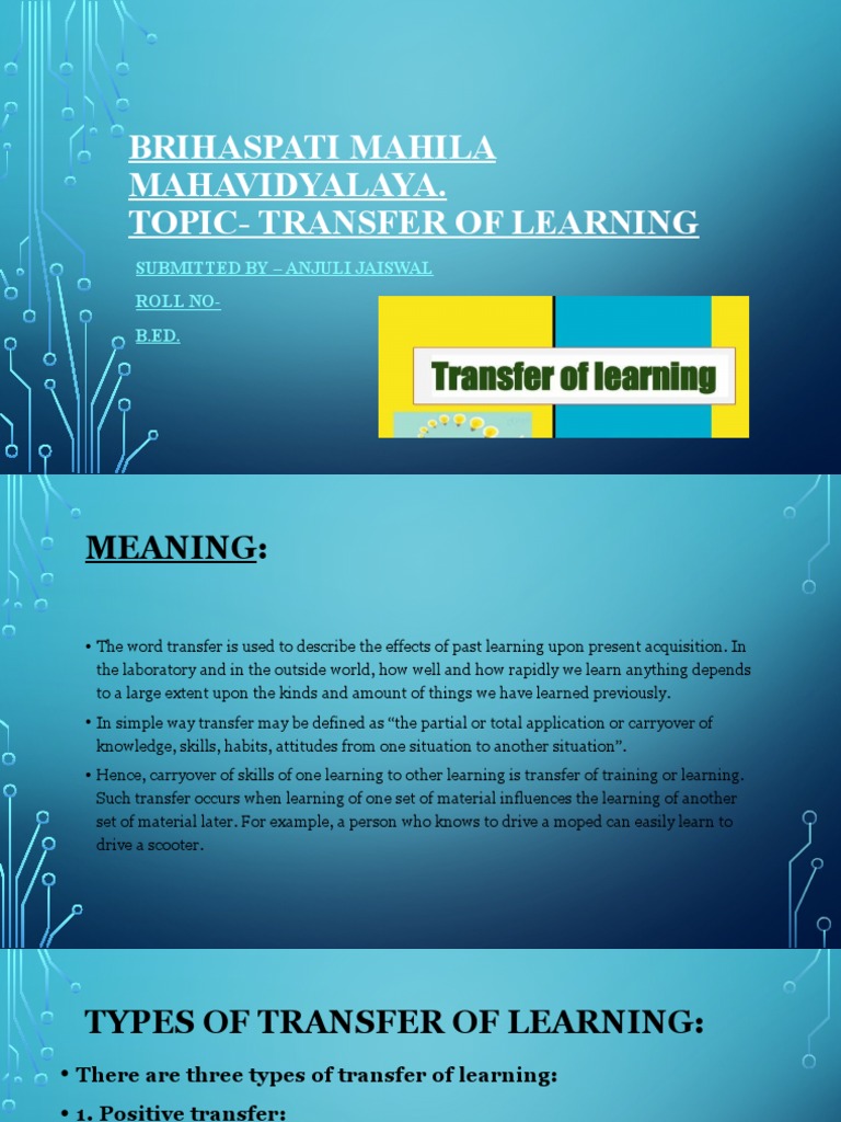 Understanding Transfer of Learning | PDF | Learning | Theory