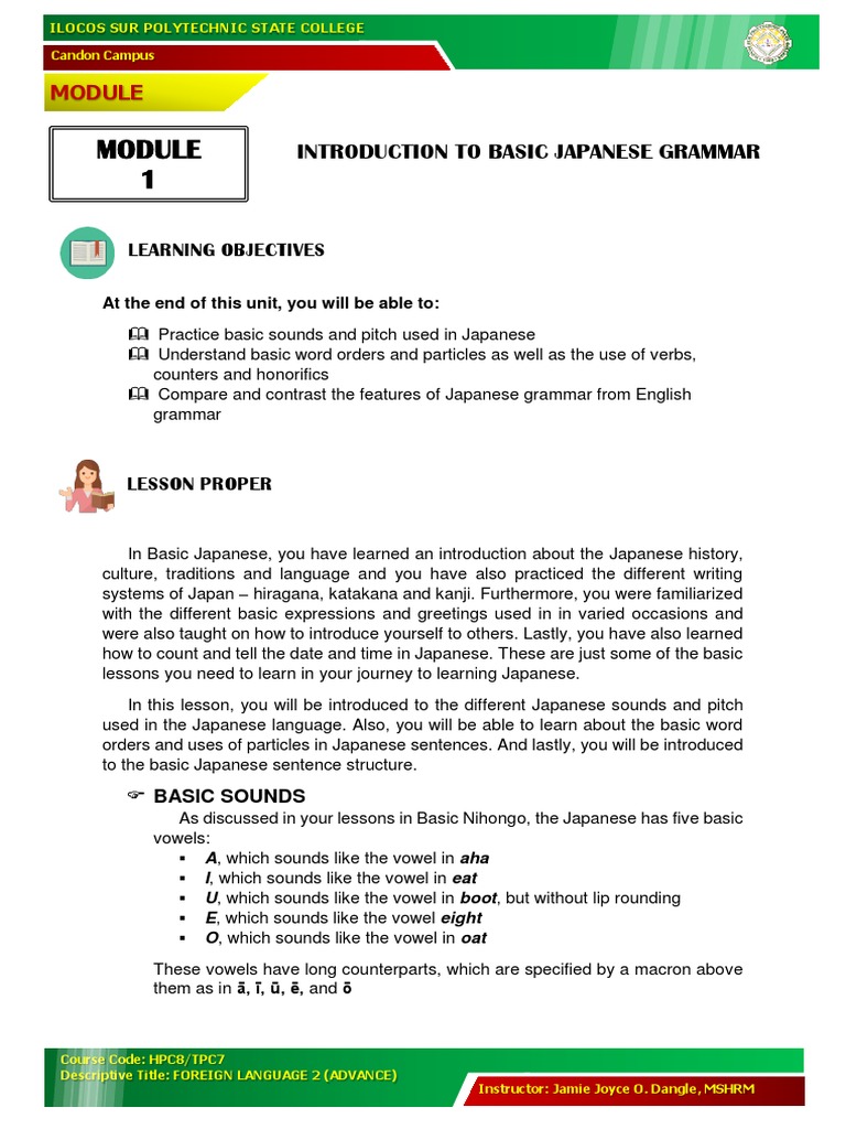 Advanced Japanese Grammar Module Pdf Japanese Language Verb
