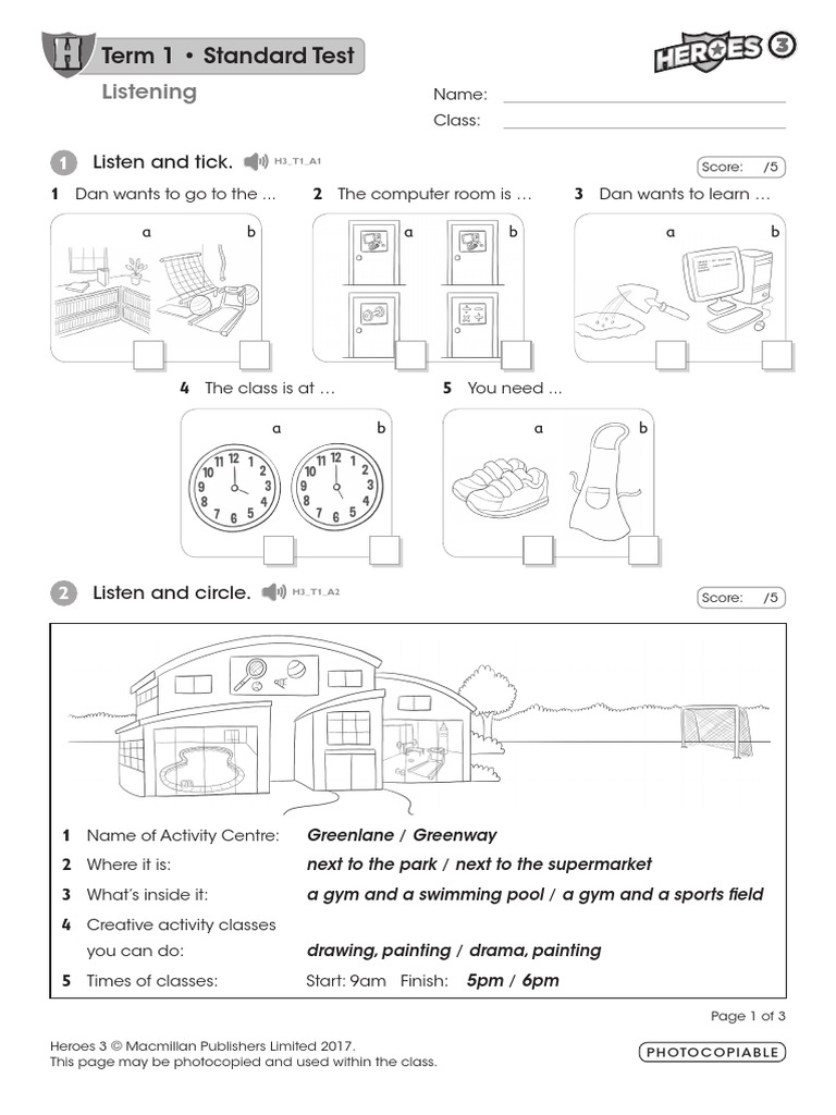 Listening: Term 1 - Standard Test | PDF
