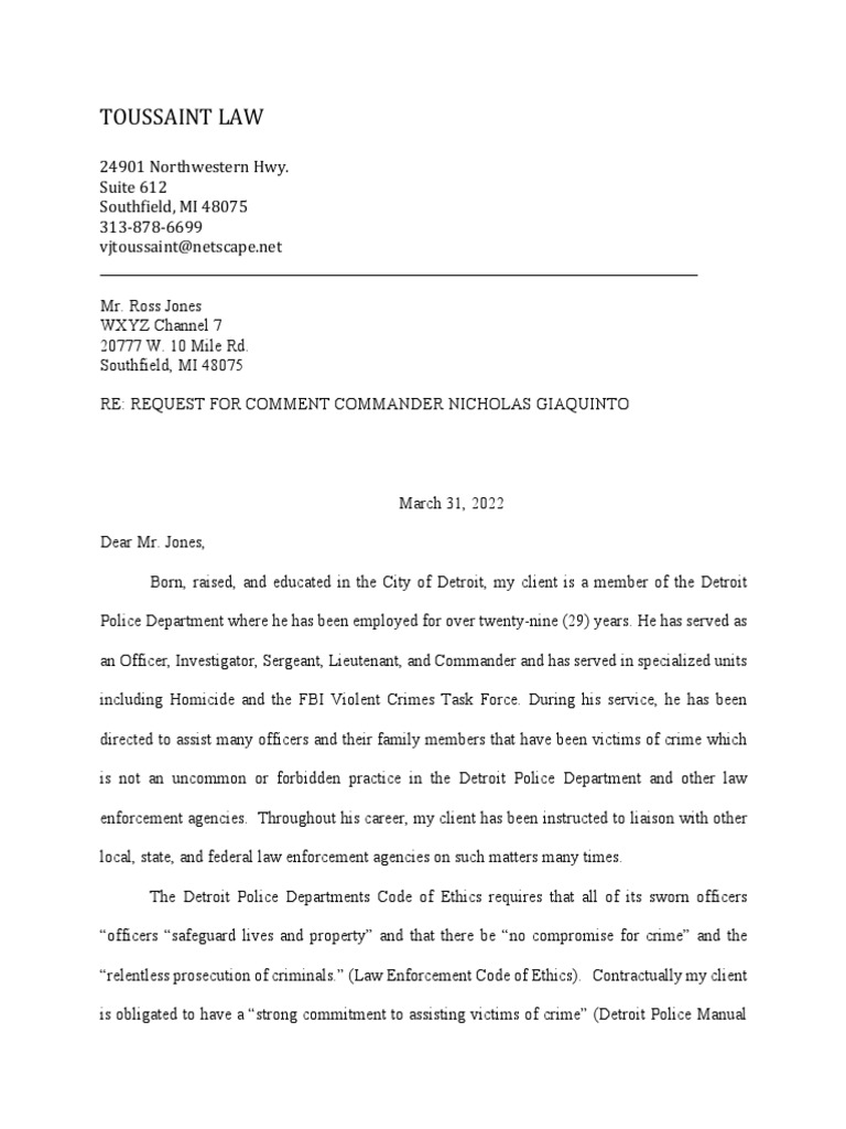 Statement On Behalf of Commander Nick Giaquinto PDF Prosecutor Police