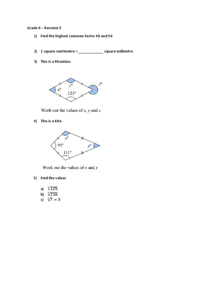 Grade 6 - Revision Worksheet 5 | PDF
