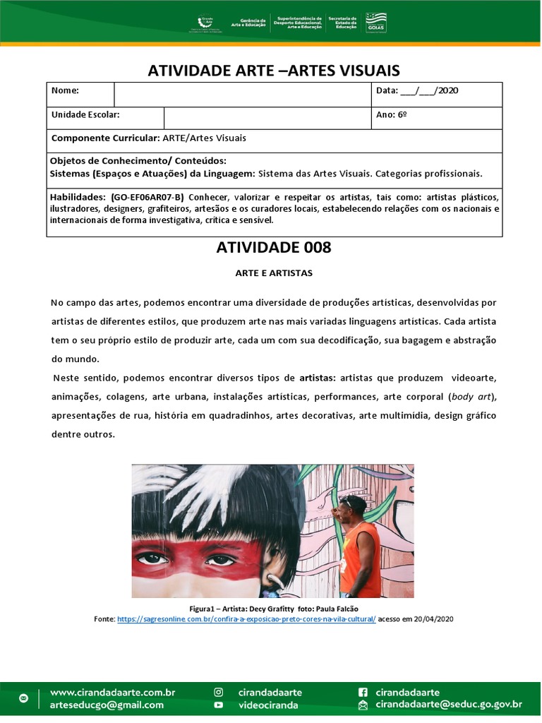 Atividades de Artes Visuais para 6º Ano | PDF | Imagem | Pichação