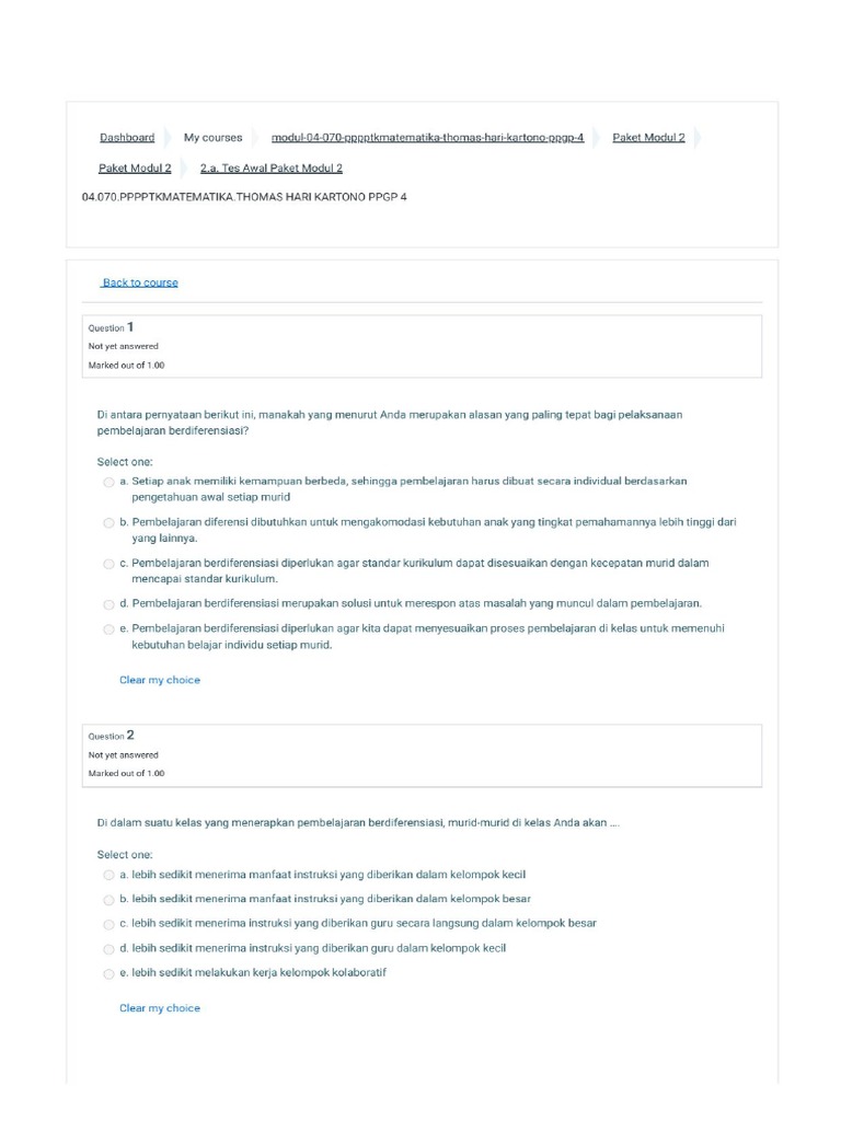 2.a. Tes Awal Paket Modul 2 (Page 1 of 4) | PDF