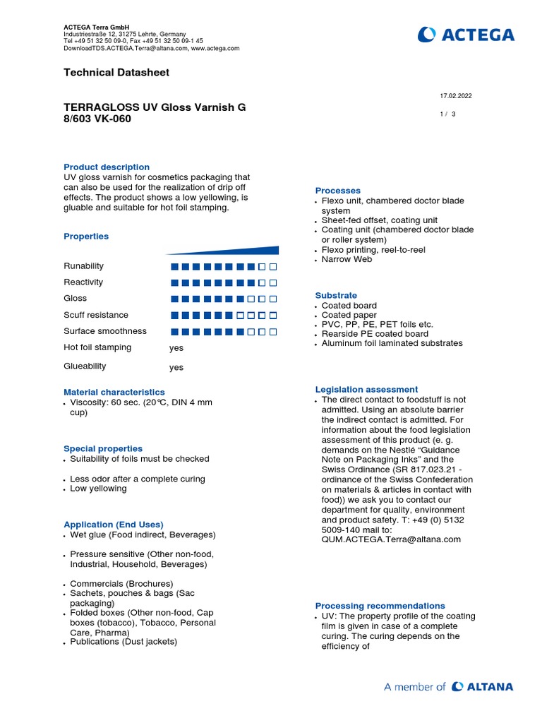 Technical Datasheet: Product Description Processes | PDF | Varnish ...