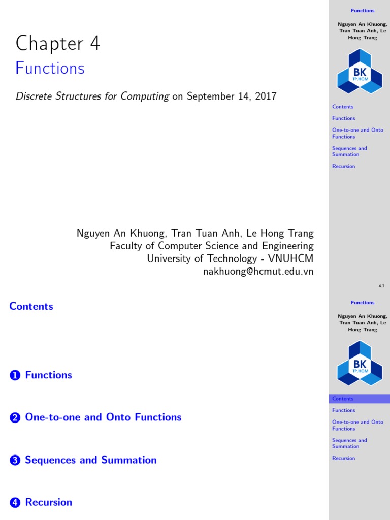 Functions: Discrete Structures For Computing On September 14, 2017 ...