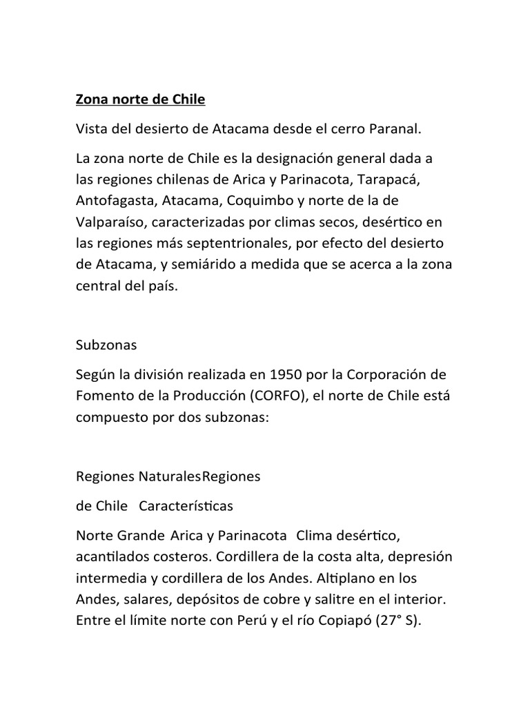 Características de la Zona Norte de Chile | PDF | Cocina, comidas y vino