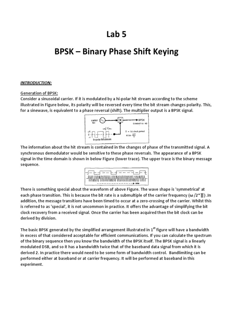 Lab 5 BPSK - Binary Phase Shift Keying | PDF | Modulation | Information ...