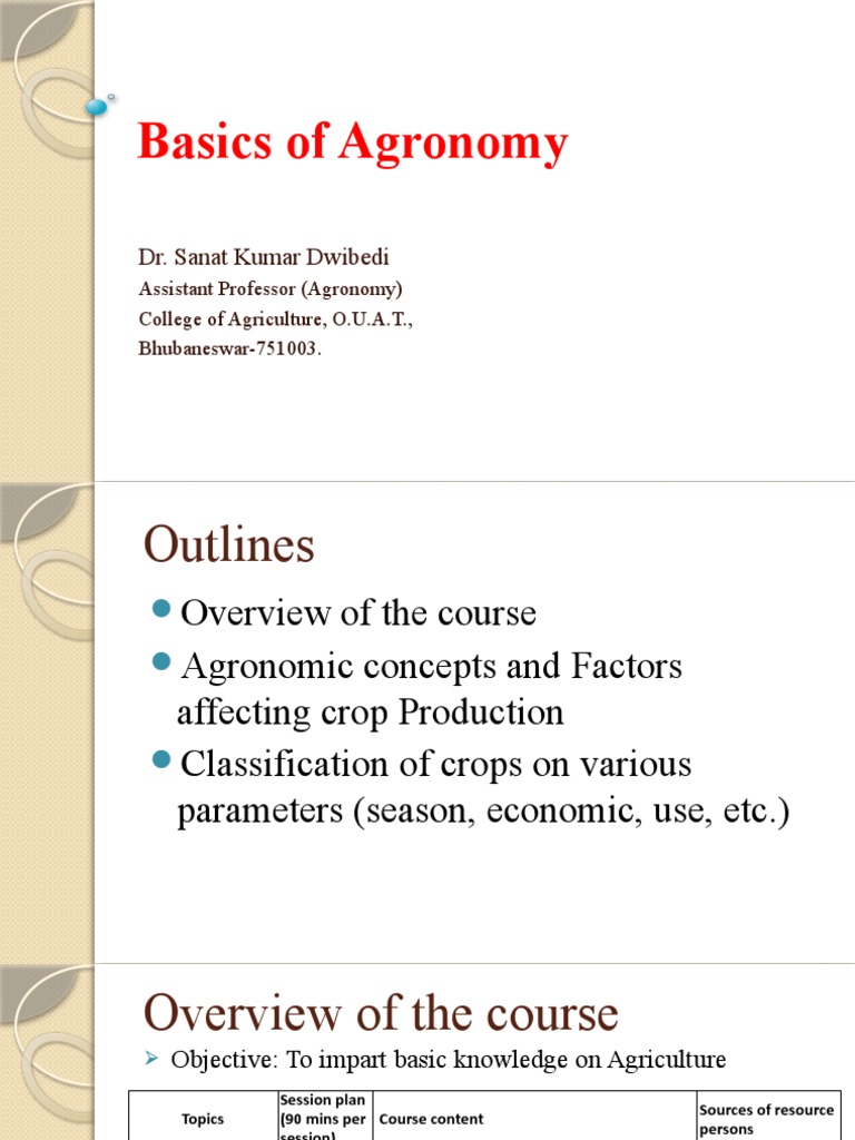 Lect 1 Basics of Agronomy PDF