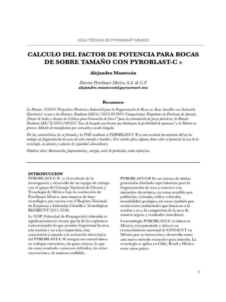 Cálculo Del Factor de Potencia para Rocas de Sobretamaño Con PYROBLAST ...