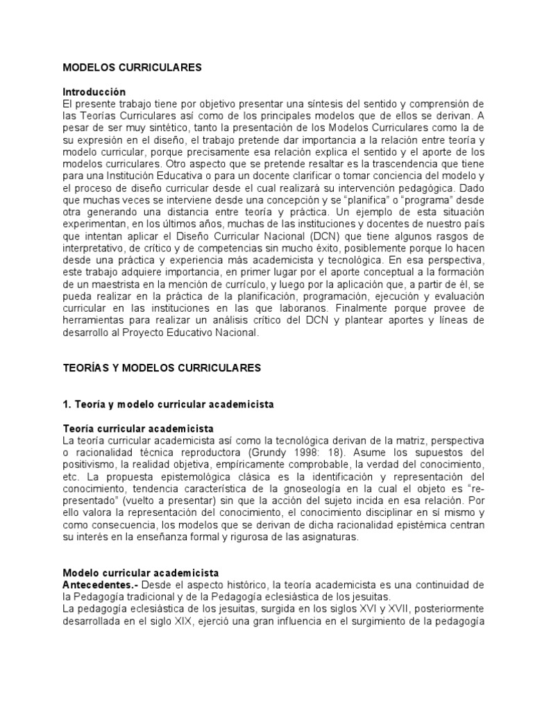 Modelos Curriculares en Educación | PDF | Plan de estudios | Conocimiento