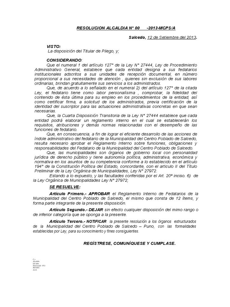 Resolucion Reglamento de Fedatarios | PDF
