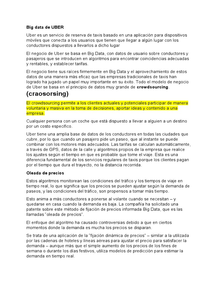 Big Data en el modelo de Uber | PDF