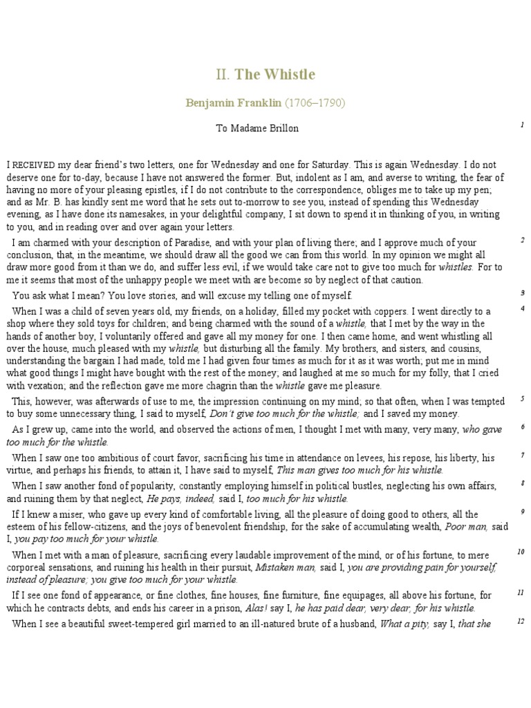 II. The Whistle Benjamin Franklin (17061790) PDF
