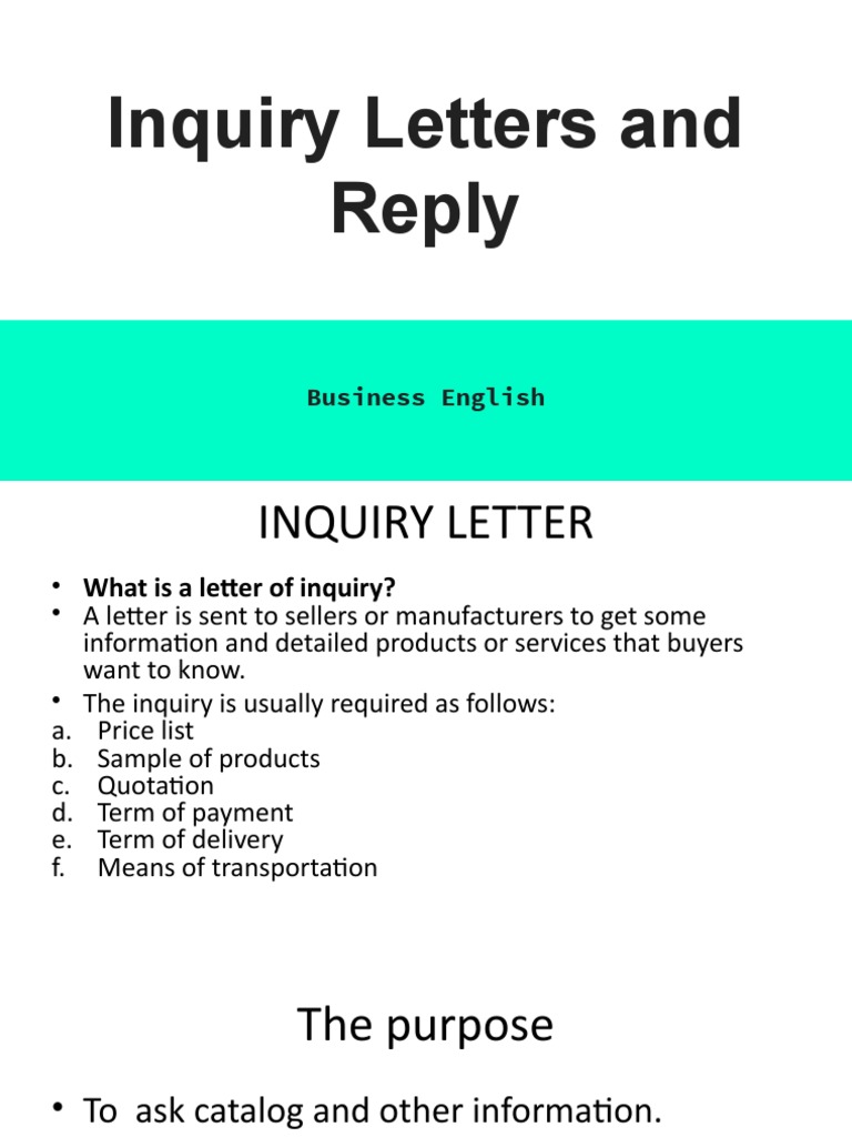 Inquiry Letters and Reply: Business English | PDF | Prices | Marketing