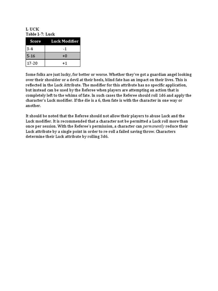 Luck Attribute and Modifier Guide | PDF