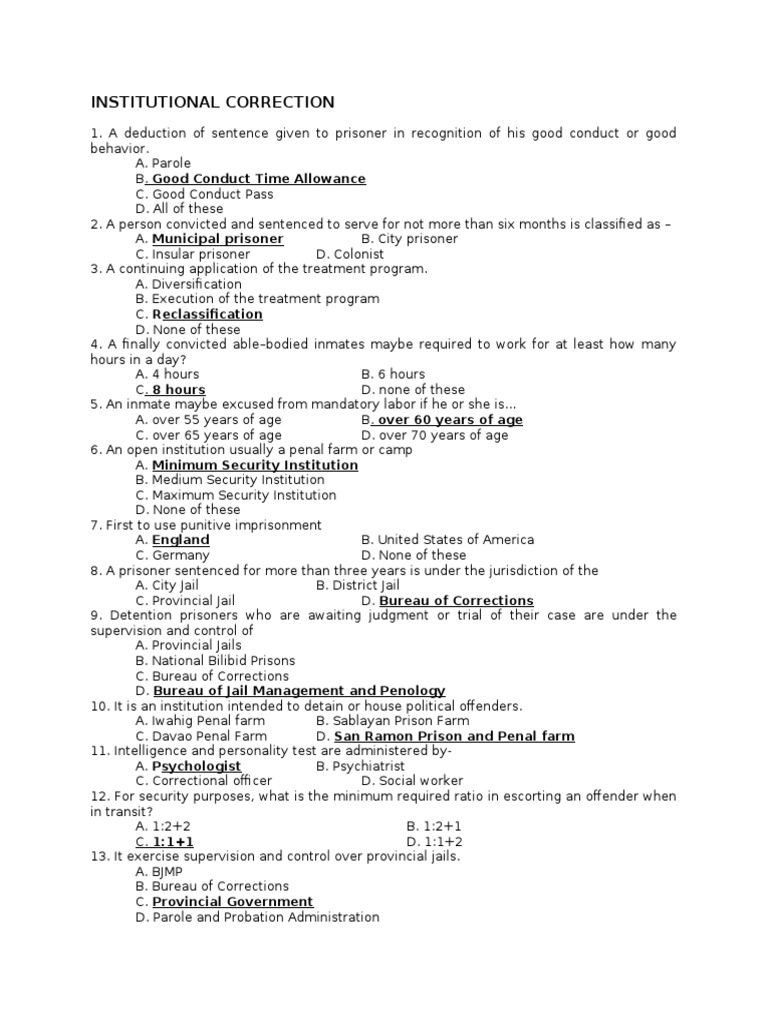 Institutional Correction Good Conduct Time Allowance PDF Prison