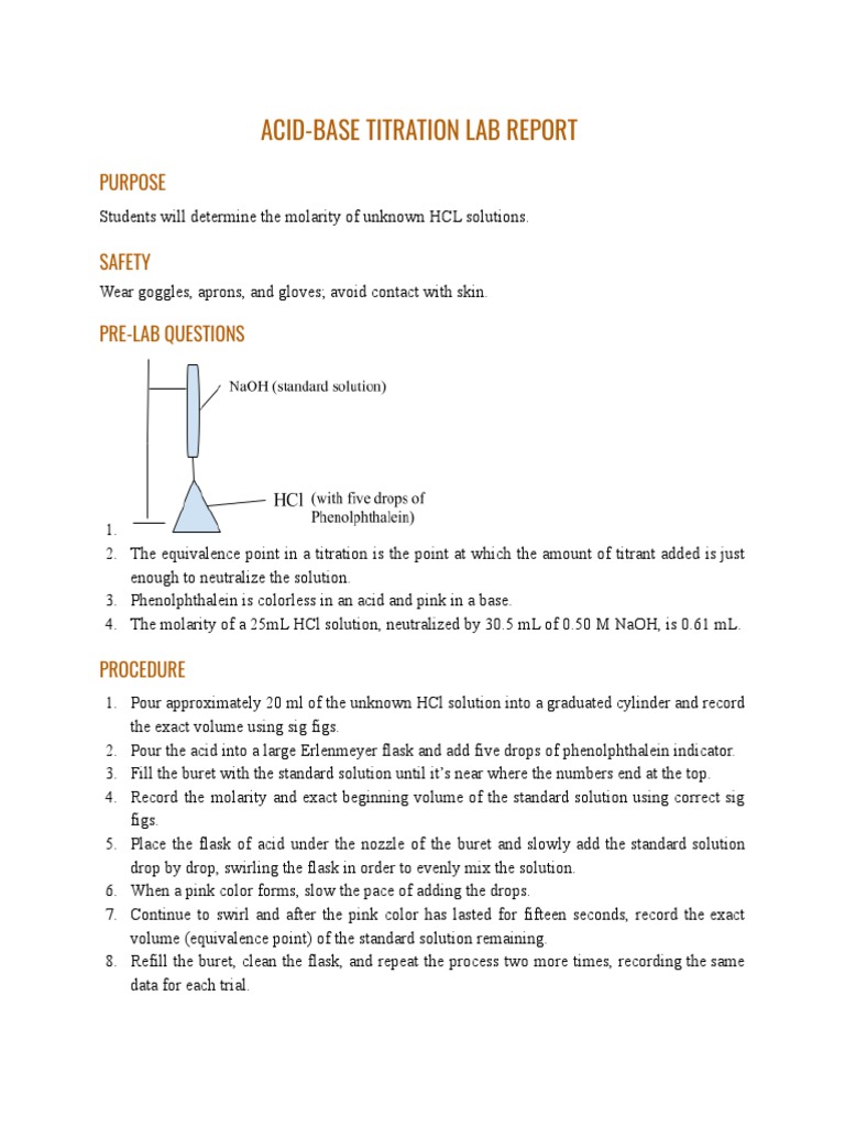 Titration Lab Report Template PDF Titration Chemistry