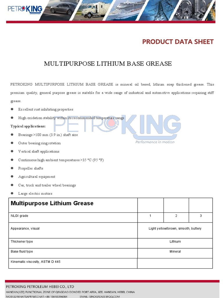 Petroking Lithium Grease Data Sheet | PDF
