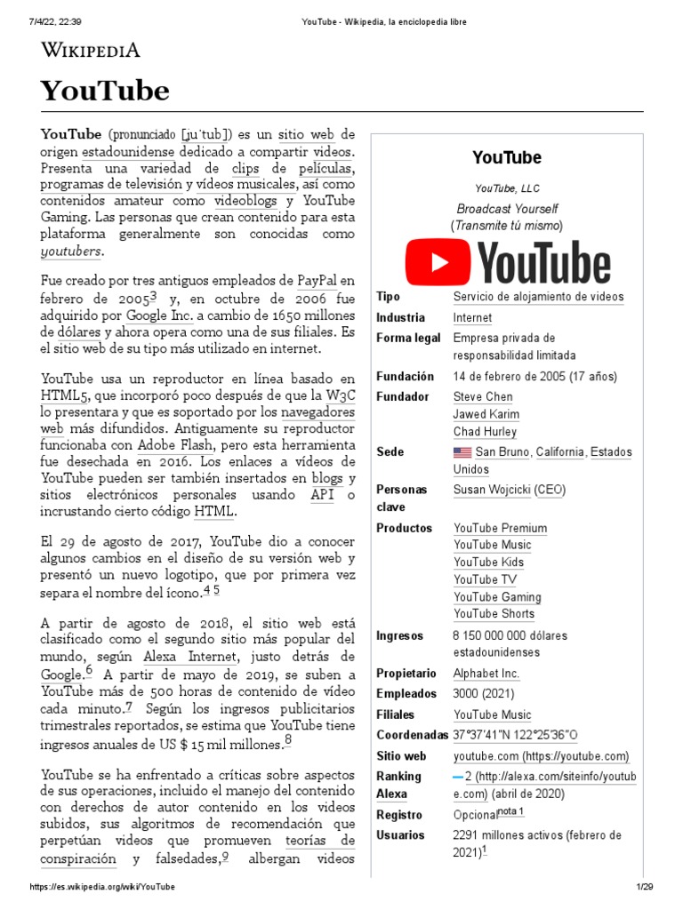 YouTube - Wikipedia, La Enciclopedia Libre | PDF
